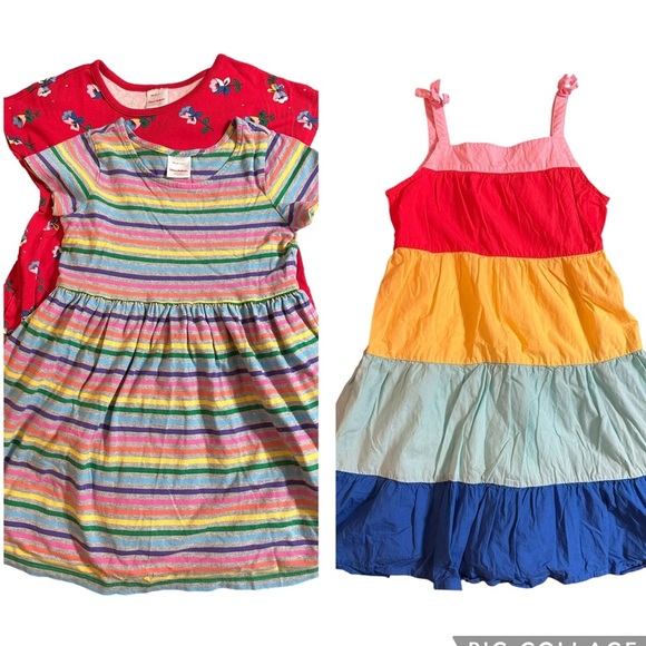 3 Hanna Andersson Red Floral Pink Stripe Grey Blue Green Multi Dress Lot - Picture 1 of 12